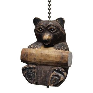 Nature Lover Brown Bear Carved Wood Painted Ceiling Fan Pull